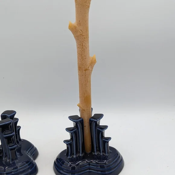 Vintage Fiesta Ware Cobalt Blue Tripod Skyscraper Pair of Candle Holders